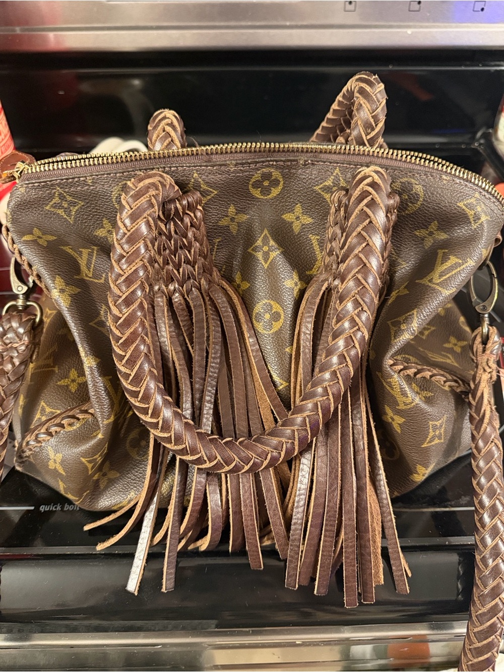 Vintage Boho Louis Vuitton Brown Satchel with Hand braided tassels & dust bag.
